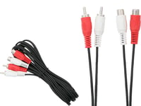 Nouveau 3m 2x RCA femelle vers 2x RCA mâle prise audio rallonge câble adaptat...