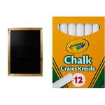 Chalkboards UK WC311, Large Framed Blackboard (83 x 63cm), Wood, Black, A1 (83 x 63 x 1.5cm) & CRAYOLA Anti-Dust White Chalk (Pack of 12) | Smooth Texture Makes Writing & Drawing on Blackboards Easy!