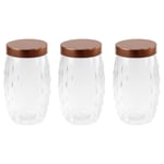 Storage Jar 2L Embossed Round Glass Container Airtight Copper Plastic Lid 3pcs