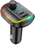 Émetteur FM Bluetooth pour Voiture,Adaptateur récepteur Radio sans Fil avec système Mains Libres,Charge Rapide PD 18W pour appareils GPS,téléphones Portables,Carte SD,Disque USB(Q576)