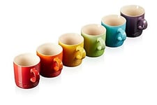 Le Creuset Stoneware Rainbow Coffee Mugs, 350 ml, Cerise, Volcanic, Teal, Ultra