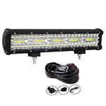 AUXTINGS 38 cm 300W Triple rangée 8D Barre LED Barre lumineuse Rampe LED de Travail Spot Inondation Combo Faisceau + kit de harnais de câblage DC 12V-24V 6000K pour Offroad Véhicules 4x4 ATV Utvs