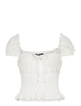 Smock Frill Top Tops Blouses Short-sleeved Cream Gina Tricot