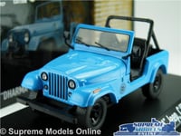 JEEP CJ7 CAR MODEL 1:43 SIZE LOST TV SERIES DHARMA 1977 GREENLIGHT 86309 BLUE T3