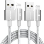 UNBREAKcable iPhone Charger Cable -[1M+2M, Upgraded Apple C89 MFi Certified] Nylon Braided Apple Charger USB Fast Charging Lightning Cable for iPhone 11 Pro Xs Max XR X 8 7 6 SE 2020 iPad iPod -Silver