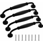 4 pcs Poignée Baton De Porte Meuble,Noir Baton Cuisine- poignées de placard Tiroir Chambre Meubles Tirer Entraxe de trous 128mm Fei Yu