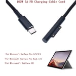 Câble de charge USB Type C pour ordinateur portable Microsoft Surface Pro 7,6,5,4,3,GO,BOOK,chargeur d'alimentation,adaptateur,100W,5A PD,1/2