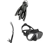 Cressi Frog Plus Open Heel Scuba Dive Fins, Black/Silver, L/XL-9.5/10.5 with Big Eyes Evolution, Scuba Diving and Snorkeling Premium Mask and Unisex Alpha Ultra Dry Snorkel Ideal for Snorkelling