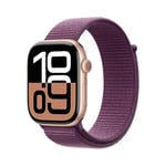 Apple Watch Series 10 (GPS 46 mm) Smartwatch mit Aluminiumgehäuse in Roségold und Sport Loop in Pflaume (One Size). Fitnesstracker, EKG App, Always-on Retina Display, CO₂ Neutral