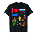 I love Russia. Hand drawn Russian Landmarks, flag and map T-Shirt