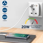 UK to EU Plug Adapter, 2 USB C Fast Charge, Euro Travel Adapter Type E/F