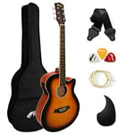 TIGER ACG4-SB Guitare électro-acoustique 4/4 pour débutants avec accordeur 3 bandes et égaliseur intégrés - Sac de transport, sangle, cordes de rechange - Sunburst