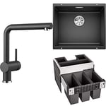 BLANCO 516688 Linus-S Kitchen Mixer Tap in Silgranit Look with Pull-Out Spout+ SUBLINE 500-U 523432 Kitchen Sink+ Select II 526209 60/3 Orga Waste Separation System