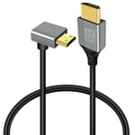 GELRHONR Right Angle Mini HDMI to HDMI Cable, 90 Degree Mini HDMI 2.1 Cable Ultra Slim Flexible Lead Supports 8K@60Hz/4K@60Hz/48gbps for DSLR amcorder, Laptop, Tablet and Graphics-0.5M(Down Angle)