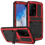 Case for Galaxy S21 Ultra, Hybrid Military Shockproof Heavy Duty Rugged Defender case Built-in Screen Cover, Metal Bumper Silicone Case for Samsung Galaxy S21/S21 Plus/S21 Ultra,Red,S21Plus