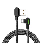 Mcdodo CA-4673 Vinklad Lightning (Non MFI) till vinklad USB A kabel för synkning och snabb laddning med LED svart 18m