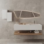 Meuble De Salle De Bains Suspendu 140Cm De Design Blanc Et Bois Miel Rodi