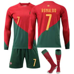 22/23 Portugal Hemma No.7 Ronaldo VM Långärmad Fotbollströja Set Barn Fotbollsutrustning 22