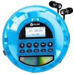 KLIM Nomad Transparent Bleu - Lecteur CD Portable - Batterie Intégrée Longue Durée - Écouteurs KLIM Fusion - CD-R, CD-RW, MP3 - Lecteur TF, Mini Radio Portable, Bluetooth - Pour la Voiture [NOUVEAUTÉ]