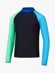 Speedo Kids' Colour Block UPF 40+ Long Sleeve Rash Top & Jammers Set,, Black/Green