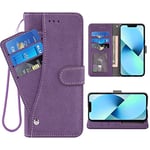 ELISORLI Compatible with iPhone 13 Mini 5.4 inch Wallet Case and Wrist Strap Lanyard Leather Flip Card Holder Cell Accessories Phone Cover for iPhone13mini i-Phone 13minicase i iPhone13 13mini Purple