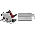 Einhell Scie plongeante TE-PS 165 (1200 W, Diamètre de lame : 165mm, 48 dents, lame HW/TCT, profondeur de coupe : 56 mm, réglage sans outil, Livré avec accessoires) + Rail de guidage