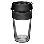 KeepCup Longplay - Reusable Coffee Cup, Double Wall Glass with Removable Sleeve and splashproof Sipper lid - 16oz/454ml - Black