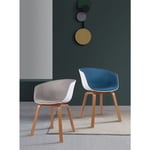 Lot de 4 chaises scandinaves très confortables avec coque en résine blanche revêtue d'un tissu moelleux bleu et des pieds bois - Blanc