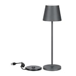 V-TAC Lampe de Table sans Fil LED Dimmable avec Commandes Tactiles - Lampe Grise pour Intérieur et Extérieur IP54 pour Maison ou Restaurant - Batterie 4400 mAh - Lumière Blanc Chaud 3000K - 2W Gris