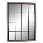 Mirror Glass Wall Decor Home Hanging Window Style Rectangle Mounted Wooden Grey