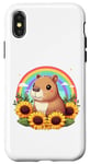 Coque pour iPhone X/XS tournesols arc-en-ciel capybara animal en peluche mignon capybara