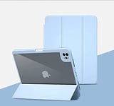 Étui Rotatif pour iPad Pro2018 12,9 Pouces, 2 en 1 Transparent Amovible et Coque de Protection Semi-Silicone avec Porte-Stylo, Support léger, Mise en Veille Automatique et réveil (Bleu)