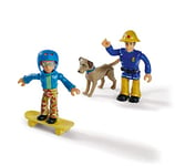 Simba 109252515 — Ensemble de figurines Sam le pompier, lot de deux avec animal, figurine de 7,5 cm, mobile, avec accessoires, 4 compartiments assortis, à partir de 3 ans, aucune présélection possible