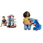 Hot Wheels Ultimate Garage City Vs Robo Beasts avec Piste De Course À Plusieurs Niveaux, Dinosaure T-Rex Mobile De 91 Cm & Camion City Transporteur T-Rex Qui Se Cabre pour Se Transformer en T-Rex