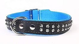 Capadi K0233 Collier pour Chien orné de Rivets décoratifs en Cuir véritable avec Doublure en Nylon Solide Bleu Largeur 30 mm Longueur 63 cm