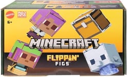 Mattel Minecraft Coffret Flippin’ Figs EFE + EFE sur Son voilier et Dauphin + Coffre avec 2 Figurines articulées 2 en 1 de 9,5 cm à Transformer, têtes surdimensionnées, JCY31