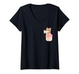 Womens Cute Cat Karate In Pocket Cat Lover Cat Kitty In The Pocket V-Neck T-Shirt