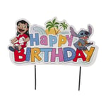 dekora - Cake Topper Stitch "Happy Birthday" - Décoration pour Gâteau d'Anniversaire Adaptée au Contact Alimentaire - Topping en Papier et Plastique pour Décorer les Gâteaux - Dimensions 16,5 x 13 cm