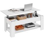 Yaheetech Table Basse Relevable Table de Salon avec Porte-Revues Table de Salle à Manger Industrielle pour Salon Chambre 120 x 59 x 49,5 cm Blanche