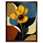 Blue Mustard Ochre Copper Autumnal Abstract Stem Flowers Painting Art Print Framed Poster Wall Decor 12x16 inch