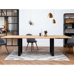 Table à manger BOBOCHIC - Table à manger pieds carrés extensible AWANI Chêne massif et métal 180 + 2 allonges de 40 cm - Marron clair