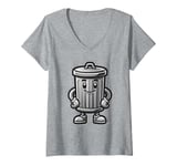 Womens Garbage Trash Can Cartoon Character Design V-Neck T-Shirt