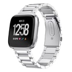 Three beads stainless steel watch band for Fitbit Versa - Silver