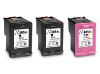 3 X 305XL Black and Colour Refilled Ink Cartridges For HP Deskjet 2722e Printer