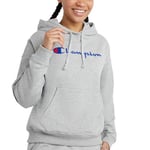 Champion Women's, Powerblend, Fleece, Comfortable Hoodie Sweatshirt (Plus Hooded, Oxford Gray Script, Large