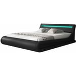 Lit Coffre pour Matelas Lit Adulte Couleur Noir avec led Matériaux bois et simili cuir Coffre de rangement Modèle Parisina 140x190cm