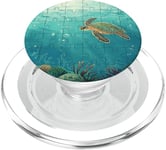 Tortue de mer Natation Thème côtier Nature Puzzle Lovers PopSockets PopGrip pour MagSafe