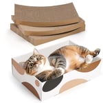 ComSaf Cardboard Cat Scratcher, Large Cat Scratcher Box with Refills 43 x 30cm, Durable Cat Scratching Board Pad, Reversible 3 Pack Cat Scratch Pad for Indoor Cats to Grind Claws, Protecting Furniture