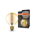 OSRAM Lampe à LED Vintage 1906 avec teinte dorée, 5,8W, 470lm, forme de bille avec 80 mm de diamètre et prise E27, couleur de lumière blanche chaude, filament droit, dimmable de durée de vie