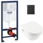 Grohe Pack WC Bâti-support RapidSL + Cuvette sans bride + Abattant + Plaque Noir mat (RAPIDSL-ARCHI4-KF0)